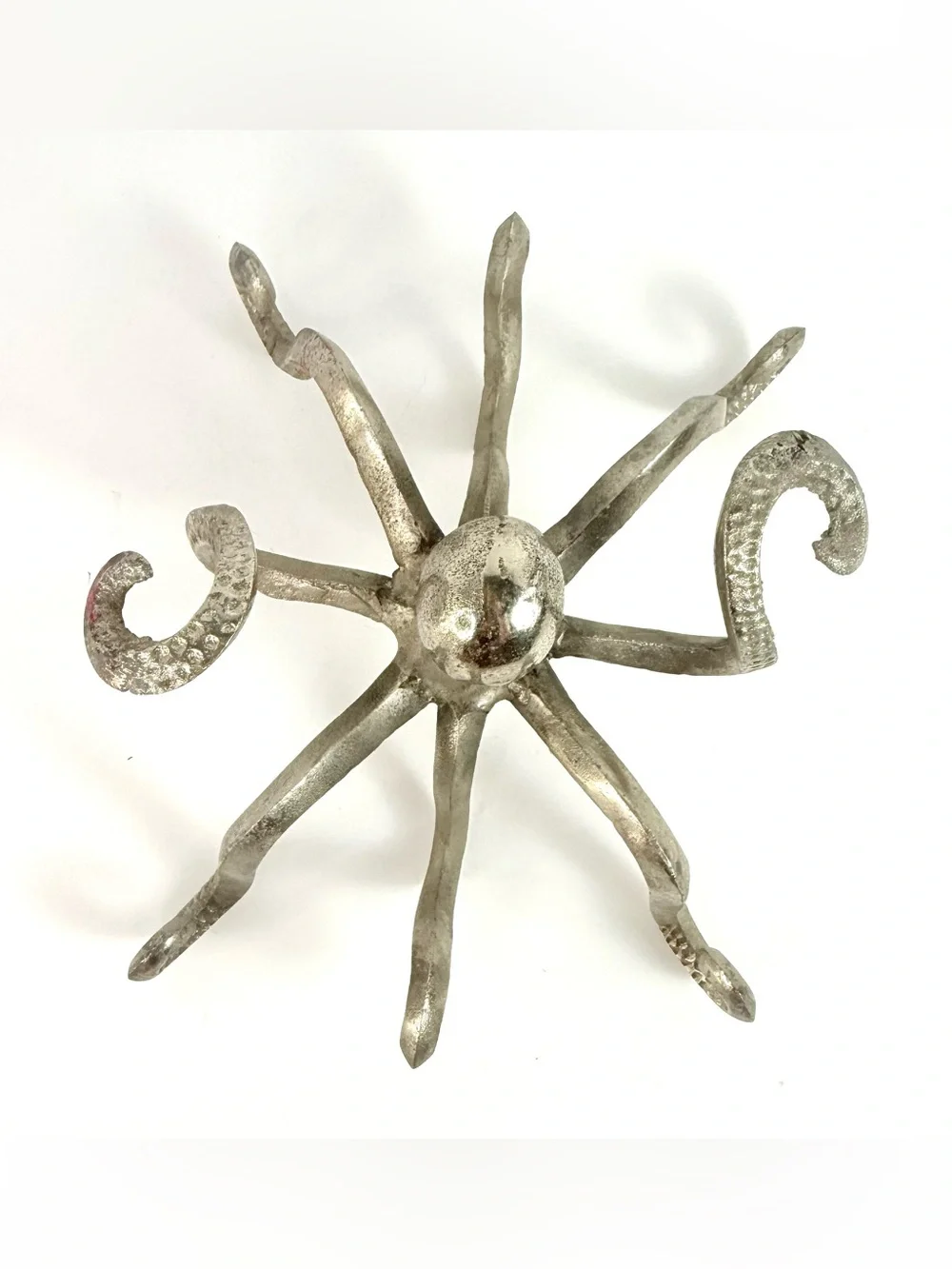 Vintage Octopus Pewter Finish Shelf Decor Coastal Nautical Statue Metal Design